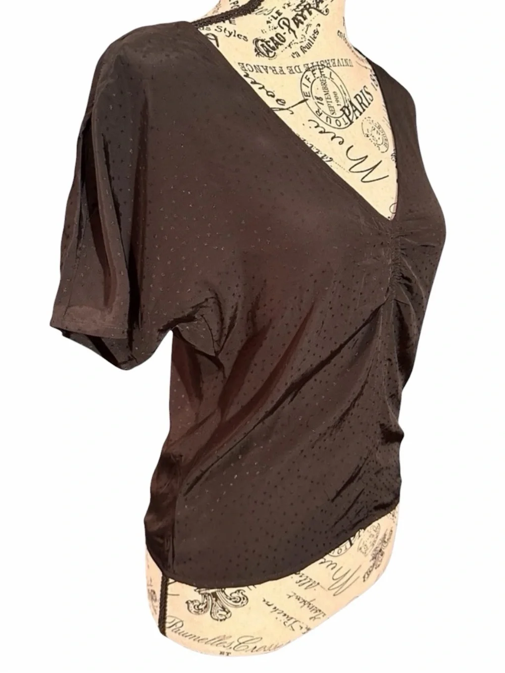 Madewell Ruched V Neck Jacquard Top Minimalist Texture Black Side Zip Size 0 NWT
